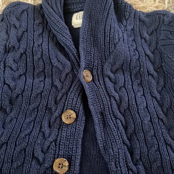 Navy button down Baby Gap 12-18mths cable knit sweater - Picture 2 of 4
